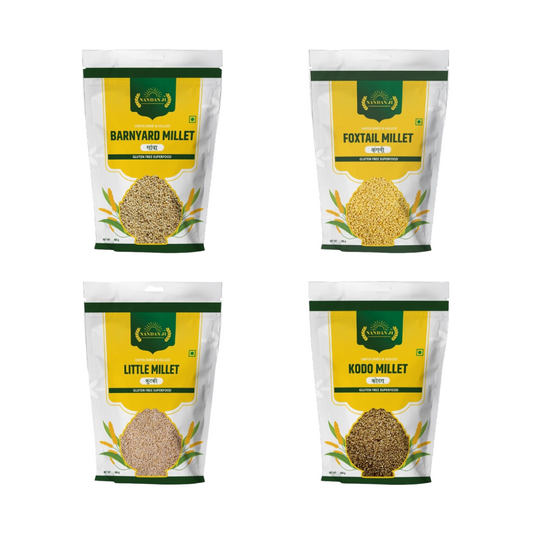 Nandan Ji All Grains Combo (Rice Substitute) - Pack of 4 (500 g Each) | Samak, Kangni, Kutki, Kodo