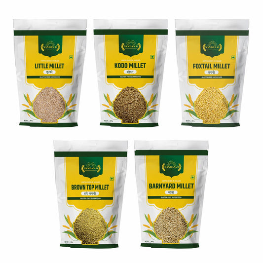 Nandan Ji All Grains Combo (Rice Substitute) - Pack of 5 (500 g Each) | Samak, Kangni, Kutki, Kodo, Hari Kangni